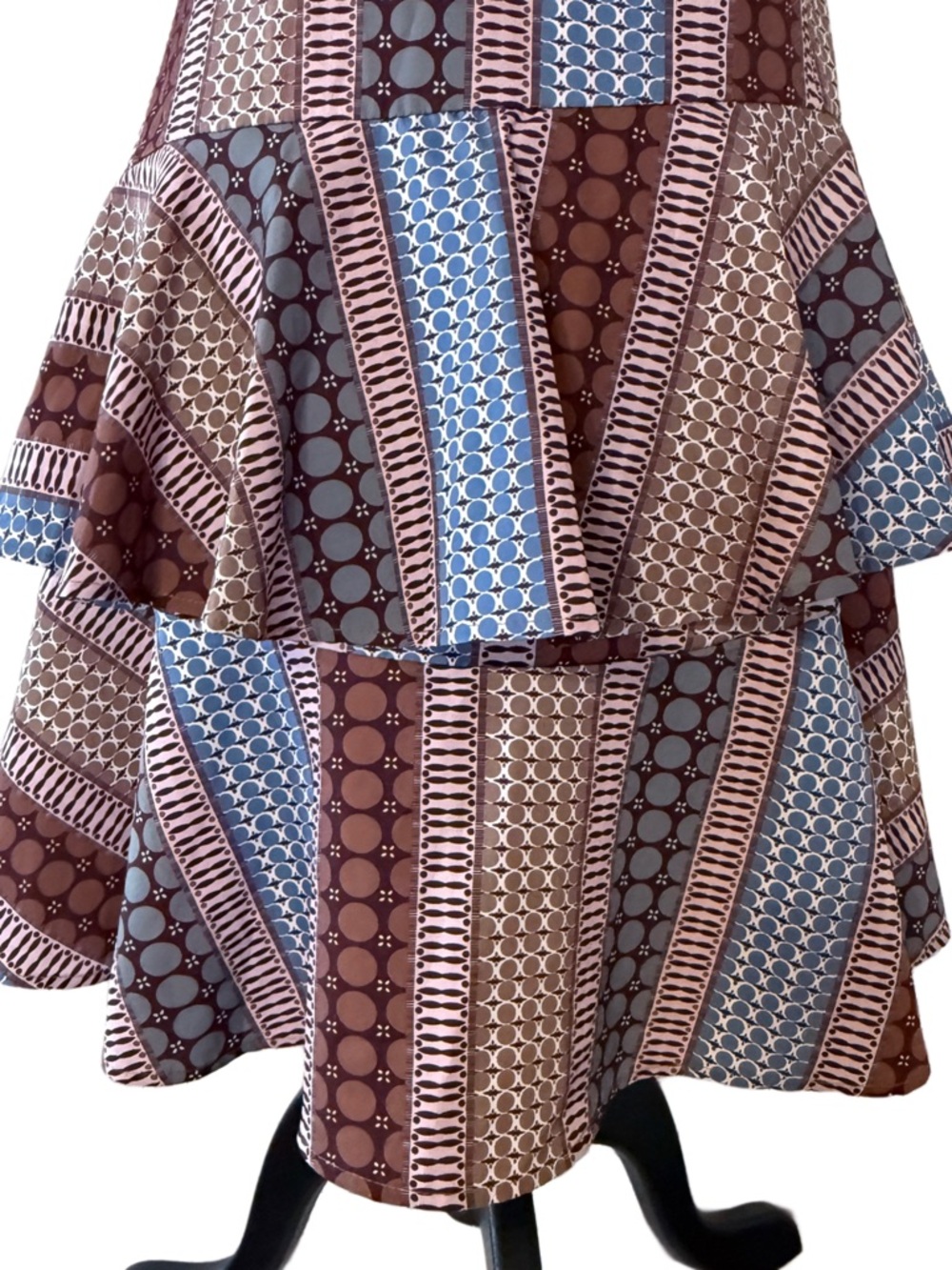 Pin Han Boho Patchwork Ruffle Mini Dress Adjustable Straps & Waist Medium New - Picture 8 of 15